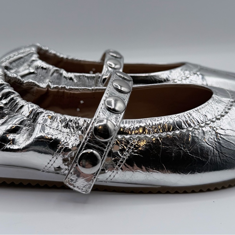 Steve Madden Anaya-ST Silver Studded Flats - Picture 3 of 6